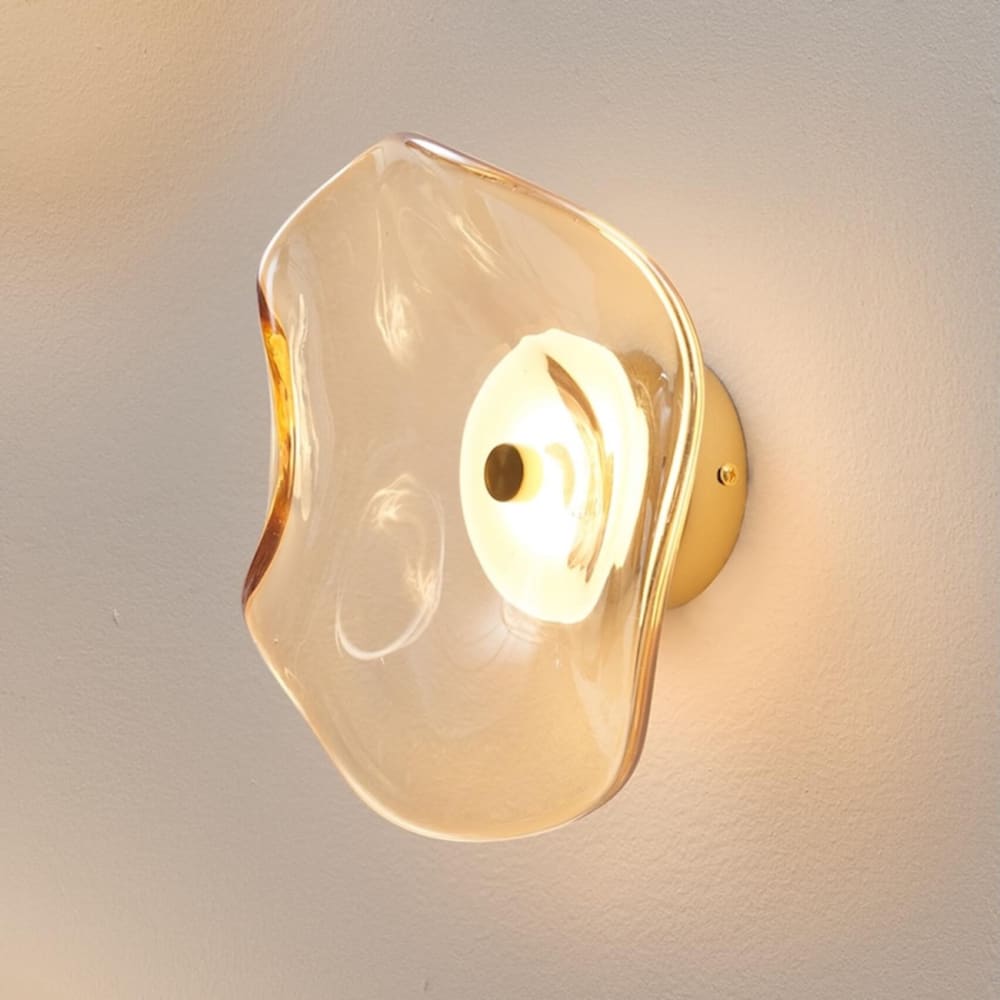Wandleuchte aus Metall und Glas 10,1 cm, Bernstein und Messing -