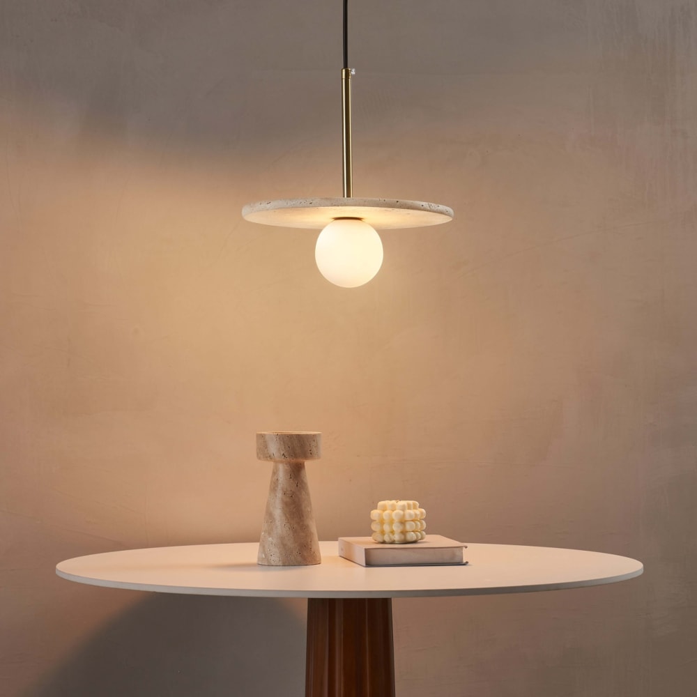 Suspension en verre beige et blanc 25 cm — vue 3