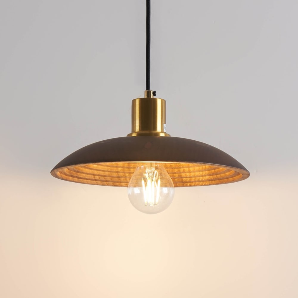 Hängeleuchte aus Metall und Holz 12 cm, Braun und gold - Maisons