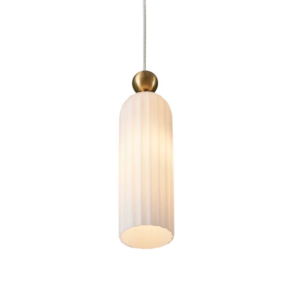 Suspension en verre laiton et blanc 35 cm