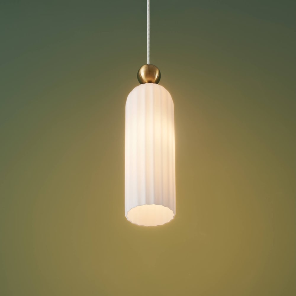 Suspension en verre laiton et blanc 35 cm — vue 3