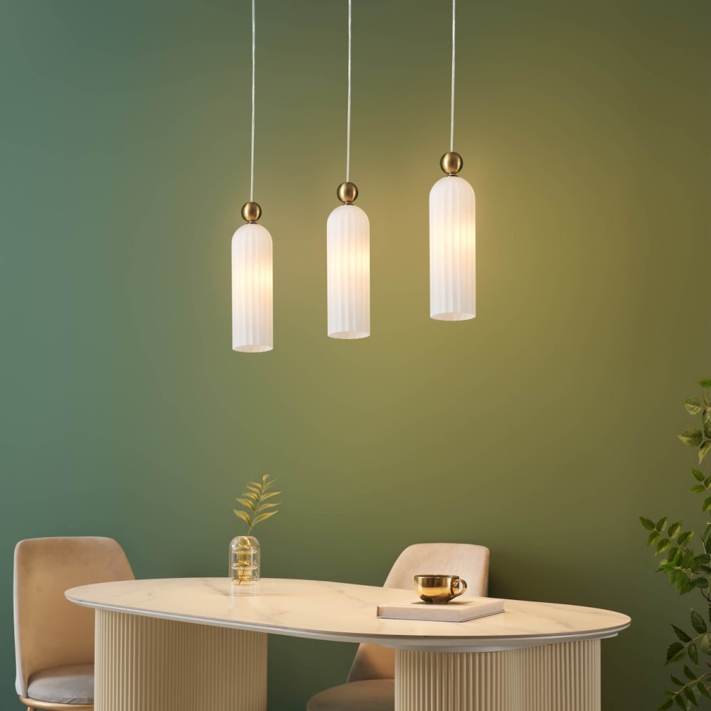 Suspension en verre laiton et blanc 35 cm — vue 4