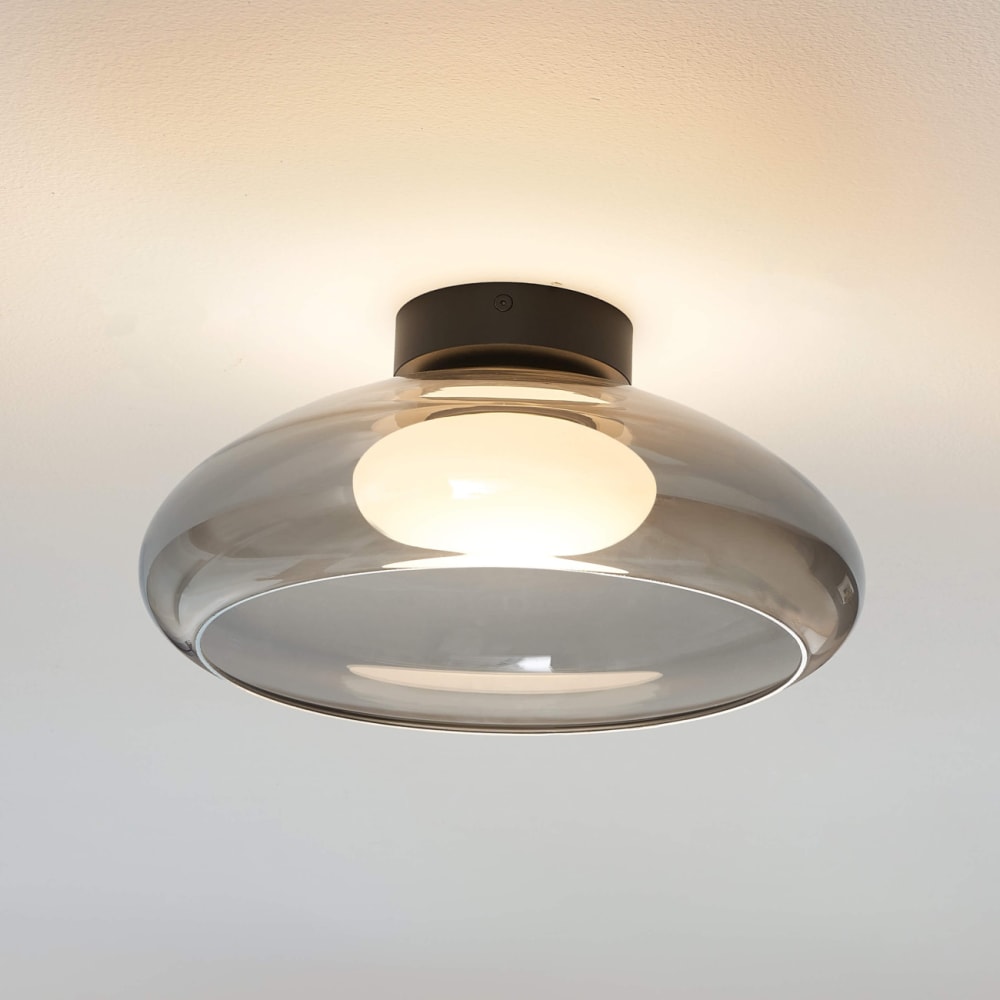 Plafonnier en verre gris fumé et blanc 33 cm — vue 3