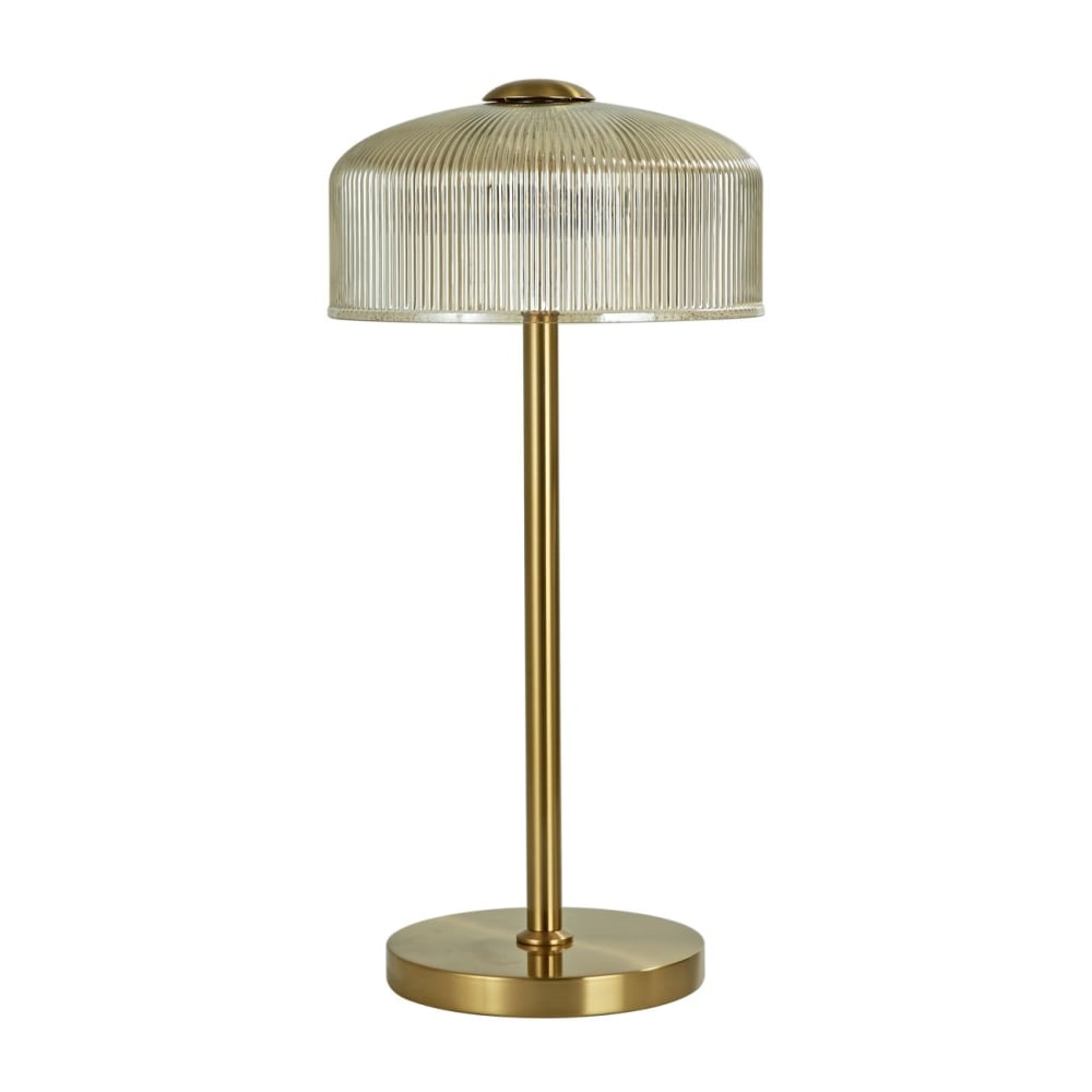 Kosilum Tischleuchte aus Metall und Glas 55 cm, Bernstein und Messing Gold Glas