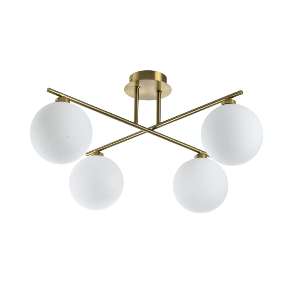 Plafonnier en verre Laiton et blanc 50 cm