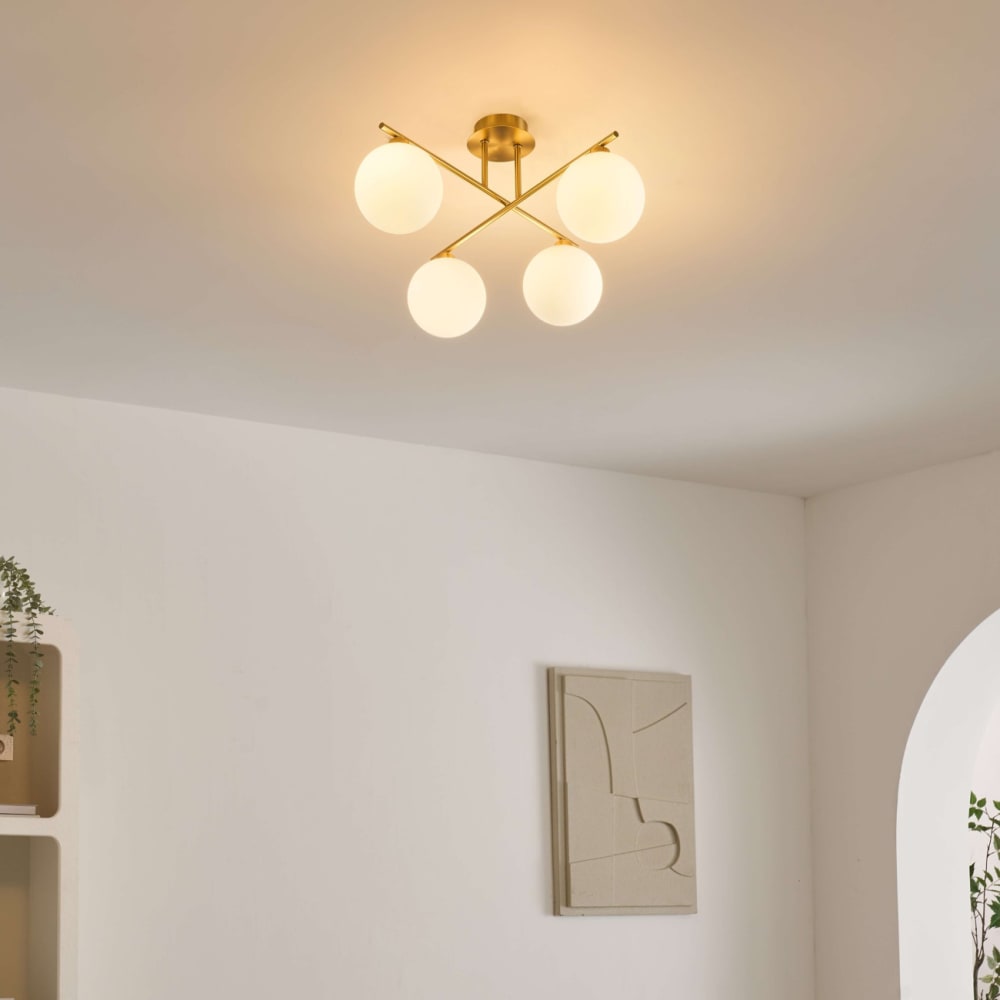 Plafonnier en verre laiton et blanc 50 cm — vue 3