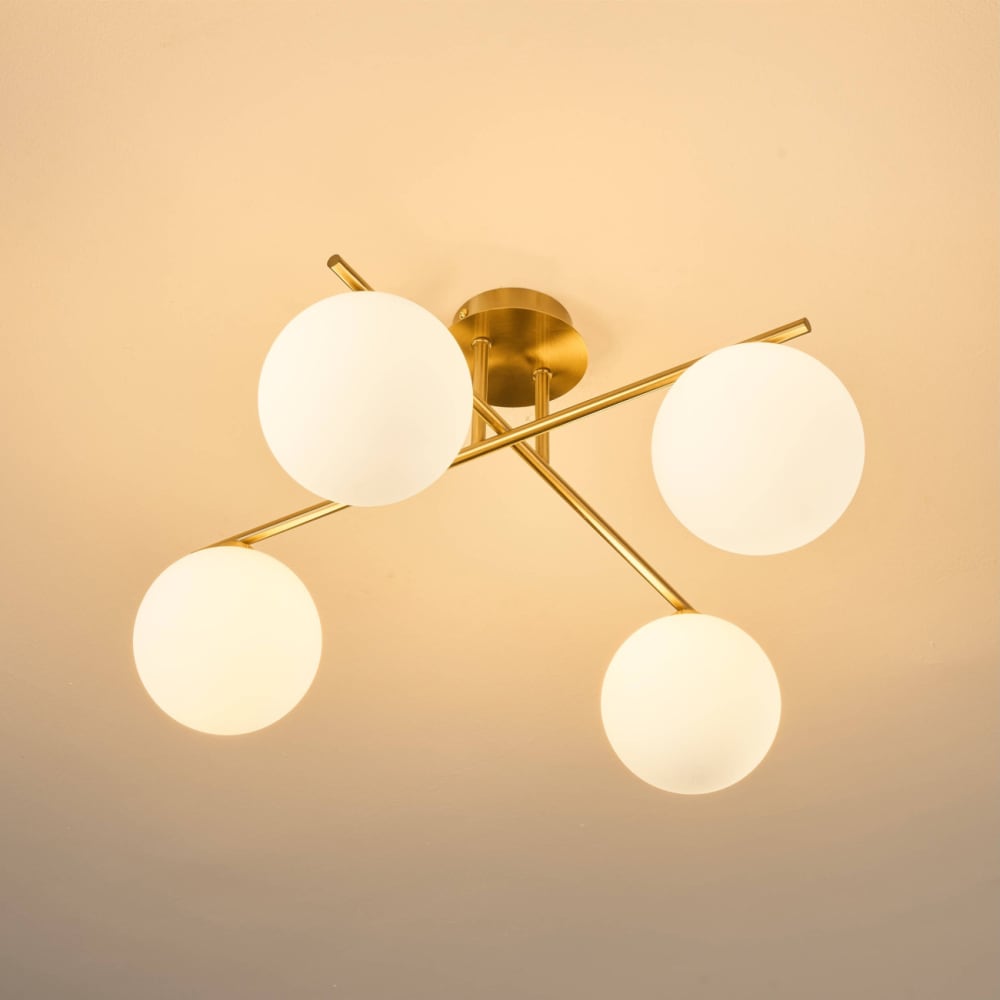 Plafonnier en verre laiton et blanc 50 cm — vue 4