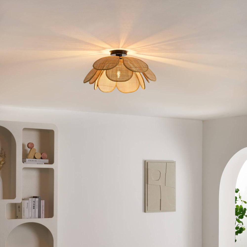 Plafonnier en rotin et métal beige 50 cm — vue 3