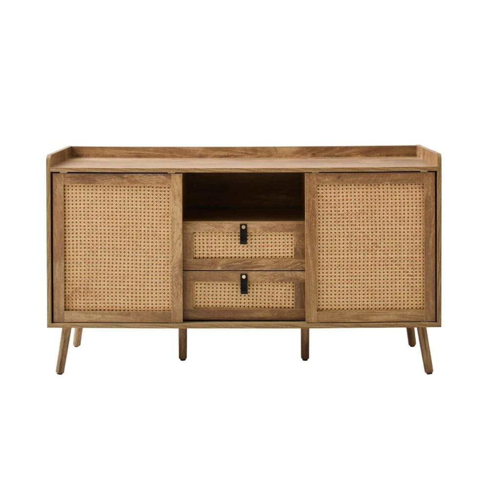 Calicosy Sideboard mit 2 Türen und 2 Schubladen mit Rattanfronten L140 cm style modern Beige Spanplatte