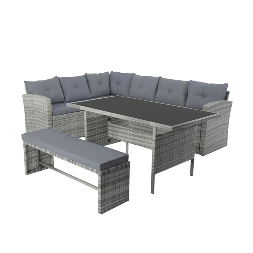 Salon de jardin 8 places avec canapé d'angle en résine tressée grise