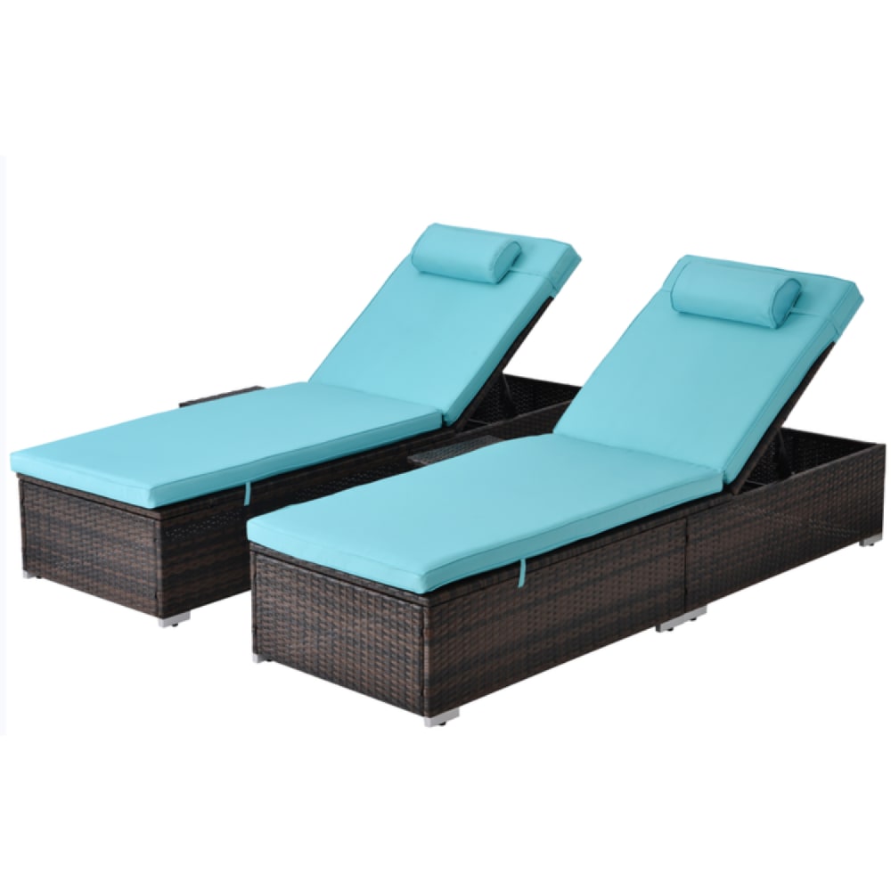 Lot de 2 transats coussins bleus en résine tressée