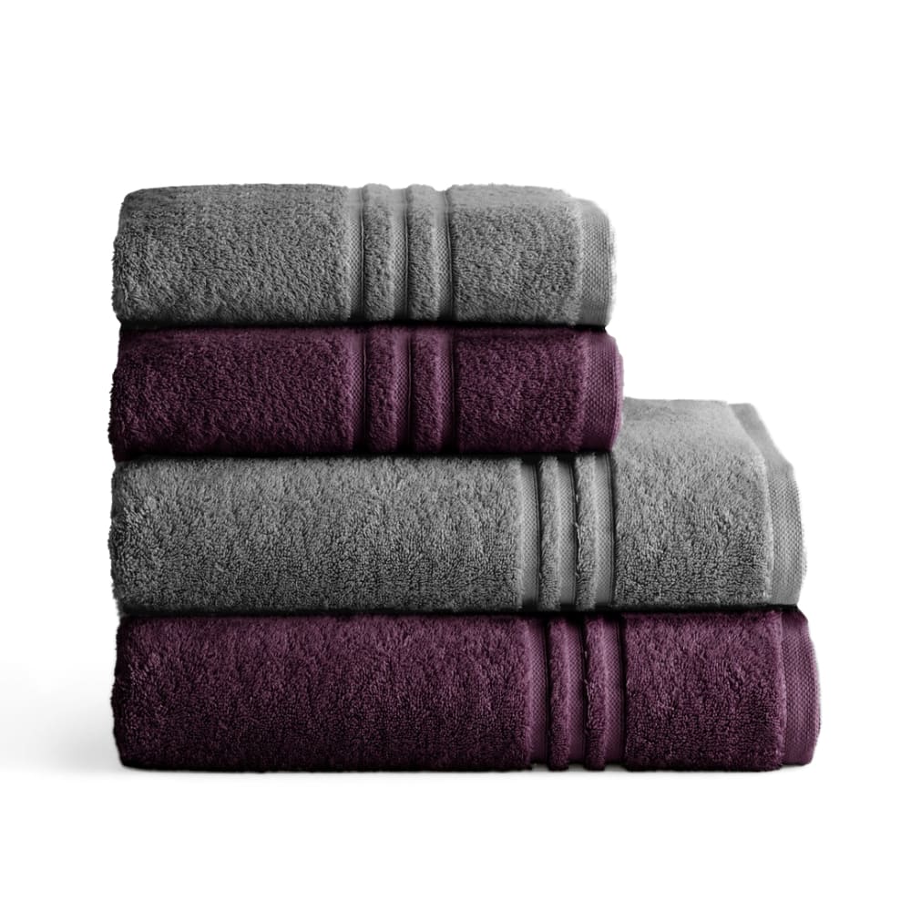 Lot 4 serviettes 700g  bain coton gris-violet  2(50x100)+2(70x140))