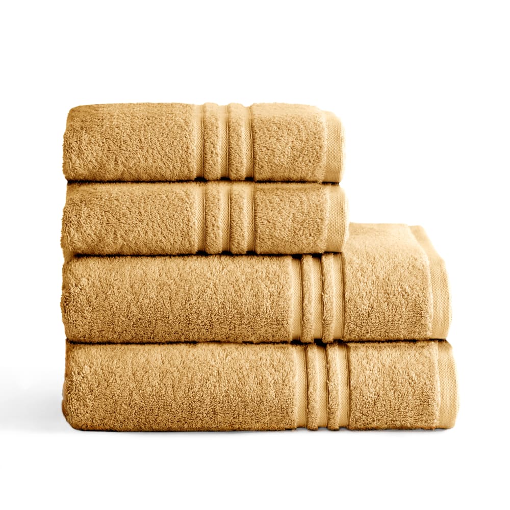 Boheme Set mit 4 senffarbenen Baumwoll-700g Badetüchern (50x100)+ (70x140) style modern Gelb Öko-Tex Zertifikat Baumwolle