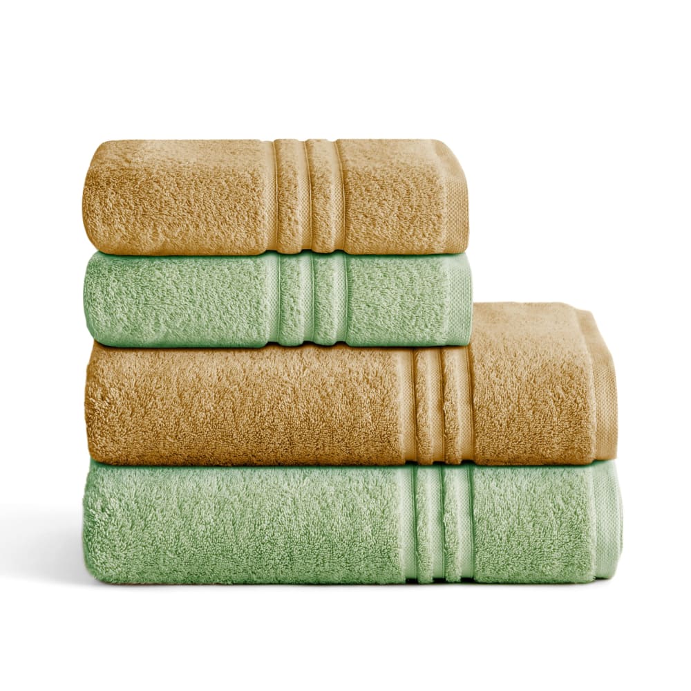 Boheme 4er-Set Handtücher 700 g/m² Olivgrün/Beige (50x100+70x140) style modern - Baumwolle