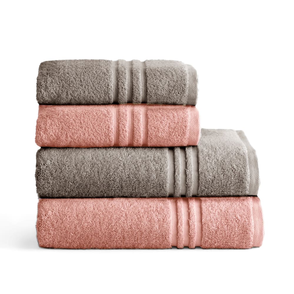 Lot 4 serviettes 700g  bain coton couleur pierre-corail(50x100+70x140)