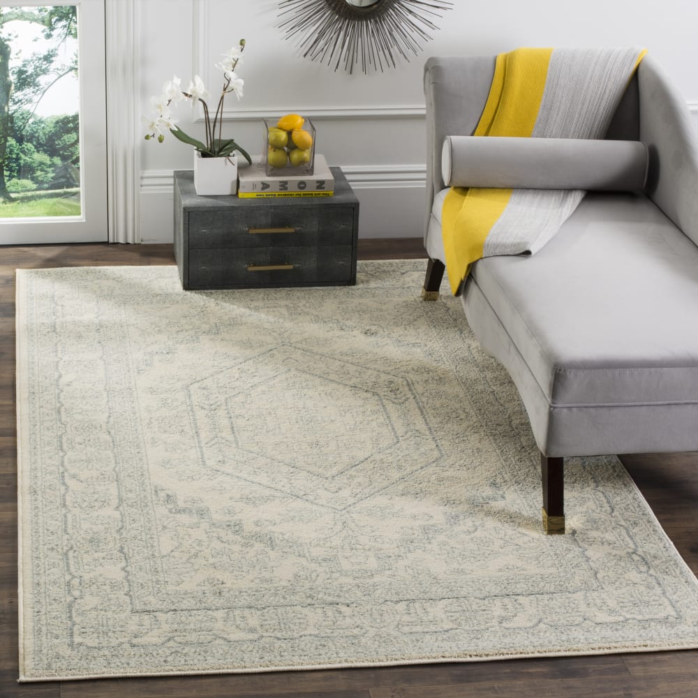 Tapis médaillon en polypropylène blanc/gris, 155 x 229 cm — vue 3
