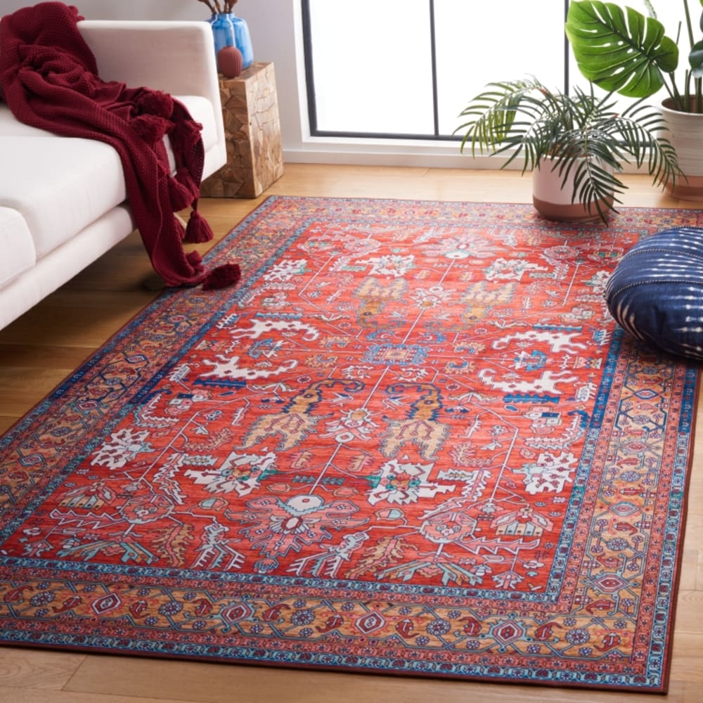 Tapis florale en polyester orange/bleu, 152 x 244 cm — vue 3