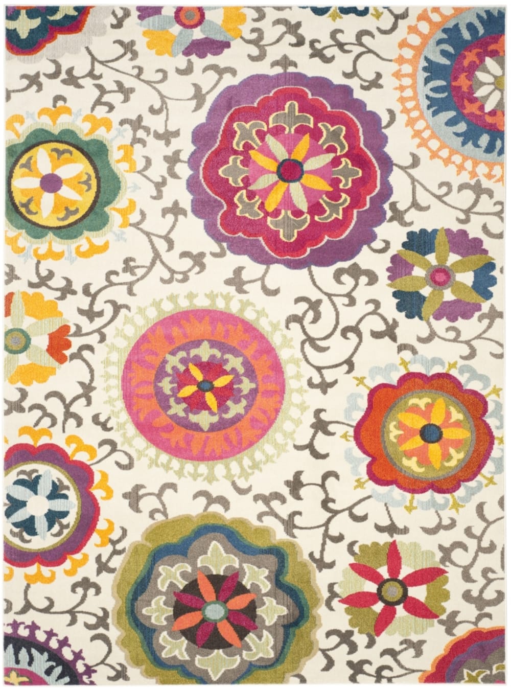 Tapis bohème chic en polypropylène blanc/multicolore, 274 x 366 cm