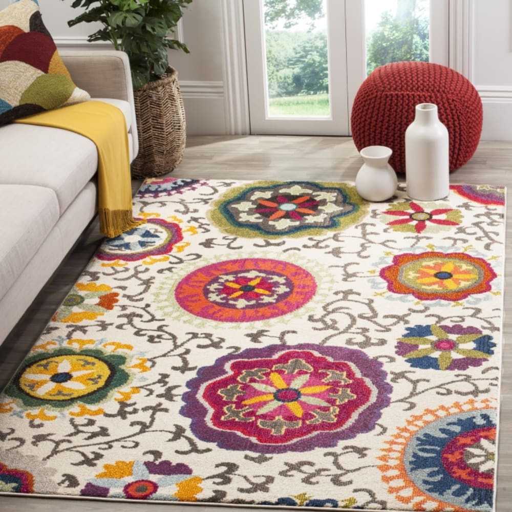 Tapis bohème chic en polypropylène blanc/multicolore, 274 x 366 cm — vue 3