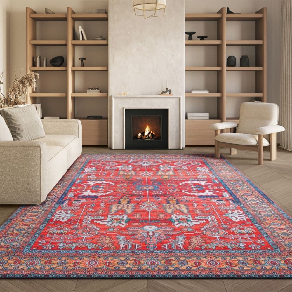 Tapis florale en polyester orange/bleu, 183 x 274 cm — vue 3