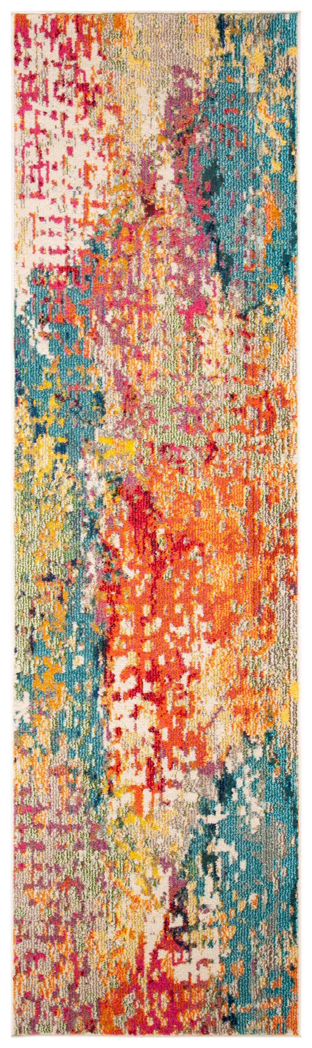 Tapis contemporain en polypropylène blanc/multicolore, 66 x 183 cm