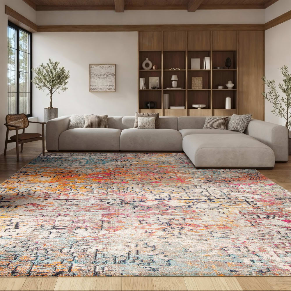 Tapis contemporain en polypropylène gris/rose, 274 x 366 cm — vue 3