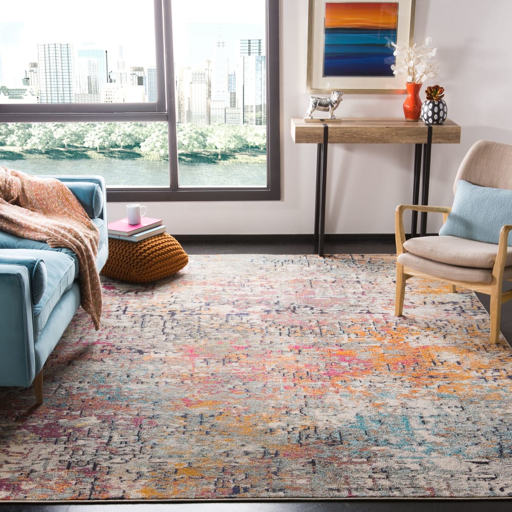 Tapis contemporain en polypropylène gris/rose, 274 x 366 cm — vue 4