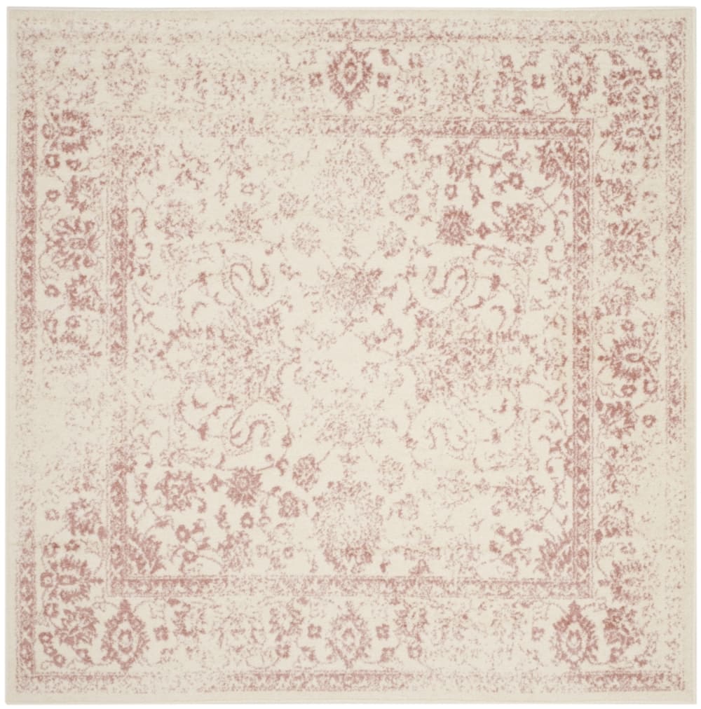 Tapis vintage patiné en polypropylène blanc/rose, 183 x 183 cm