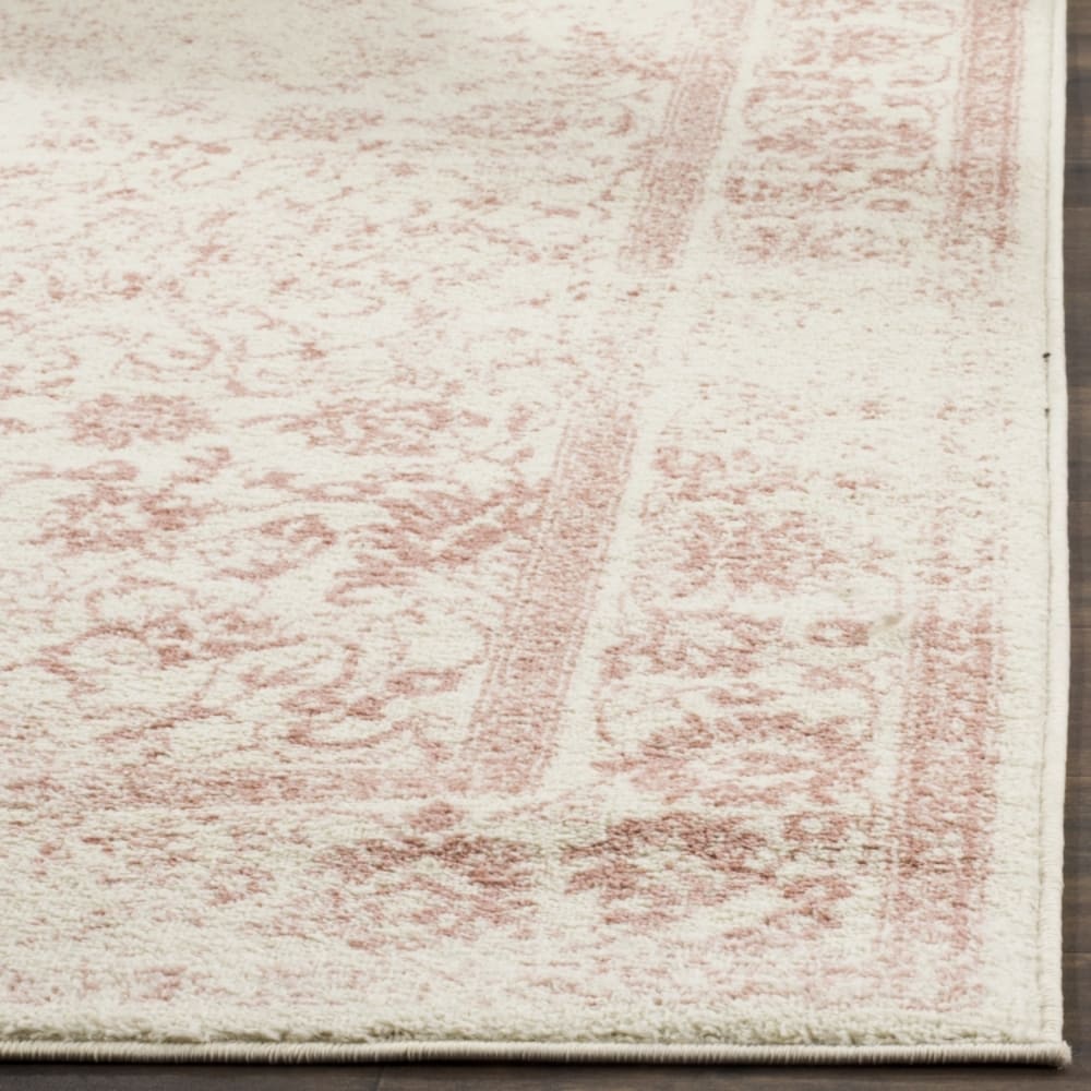 Tapis vintage patiné en polypropylène blanc/rose, 183 x 183 cm — vue 3