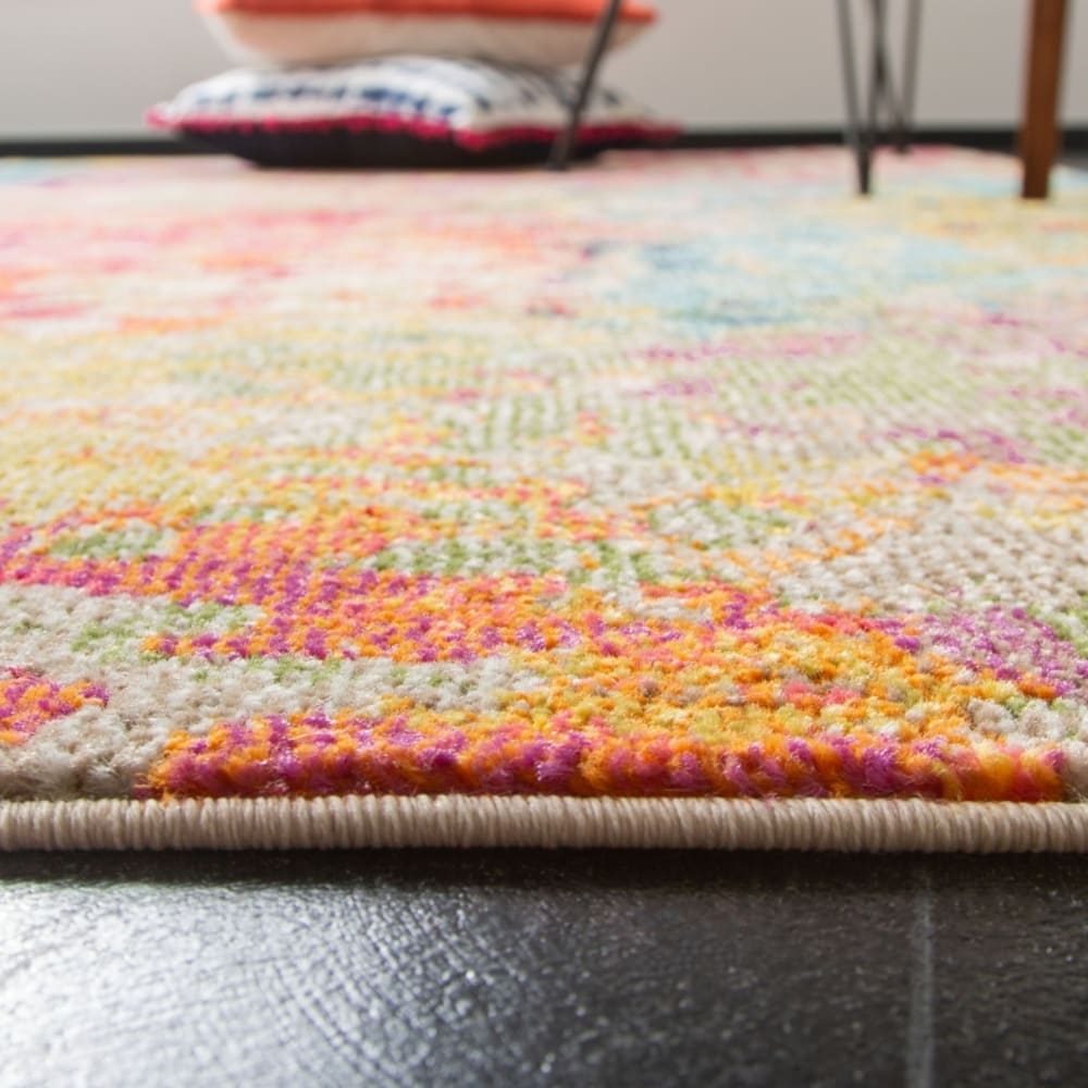 Tapis contemporain en polypropylène blanc/multicolore, 183 x 183 cm — vue 4