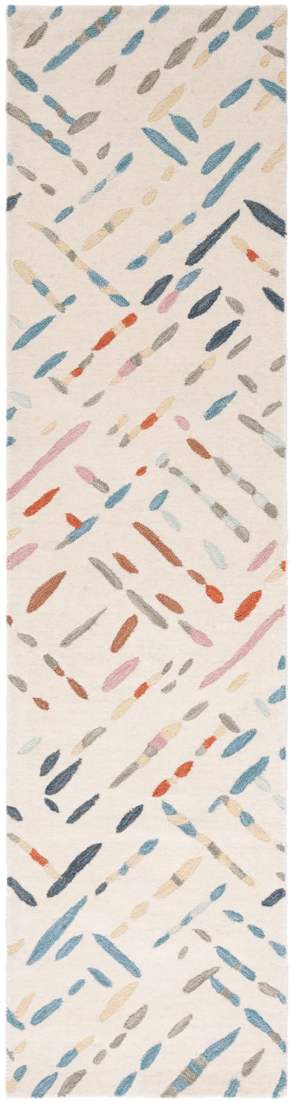 Tapis contemporain en laine blanc/bleu, 69 x 213 cm