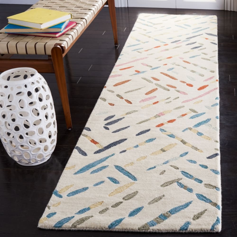 Tapis contemporain en laine blanc/bleu, 69 x 213 cm — vue 3