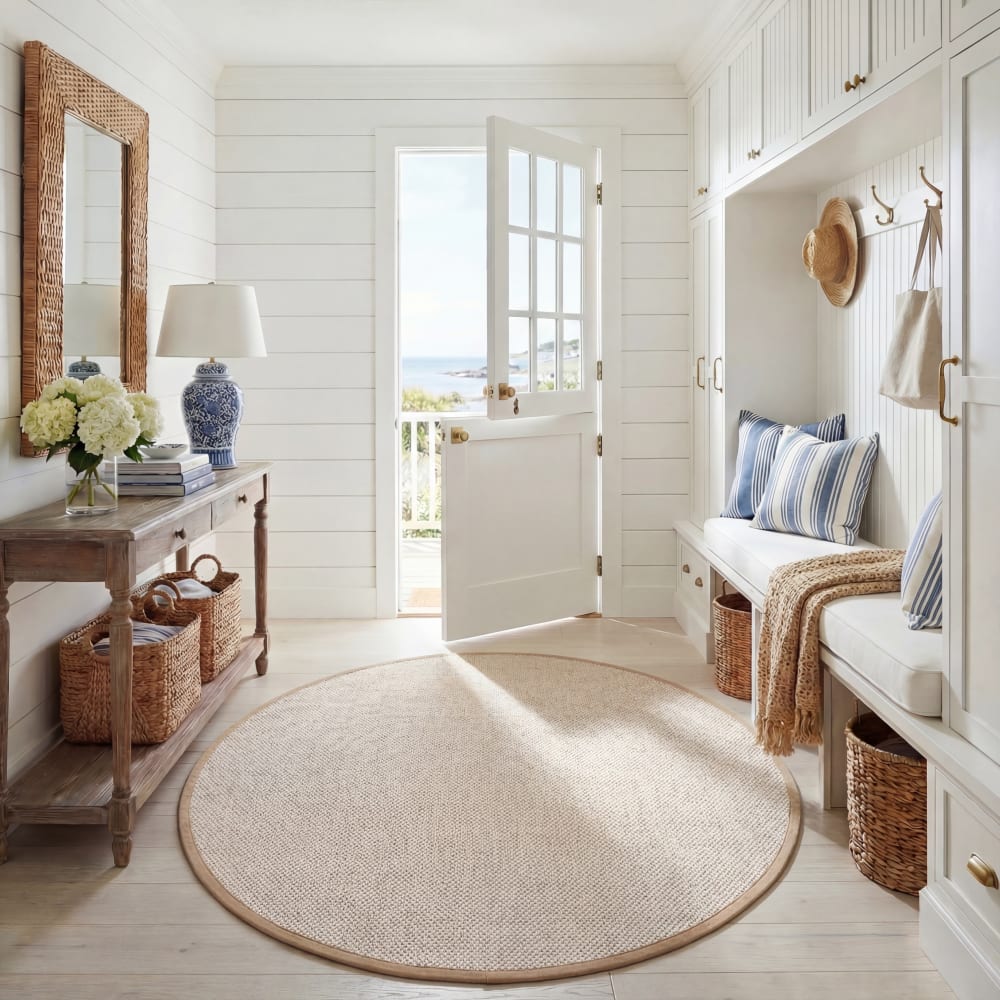 Tapis fibre naturelle en sisal blanc/beige, 183 cm — vue 3