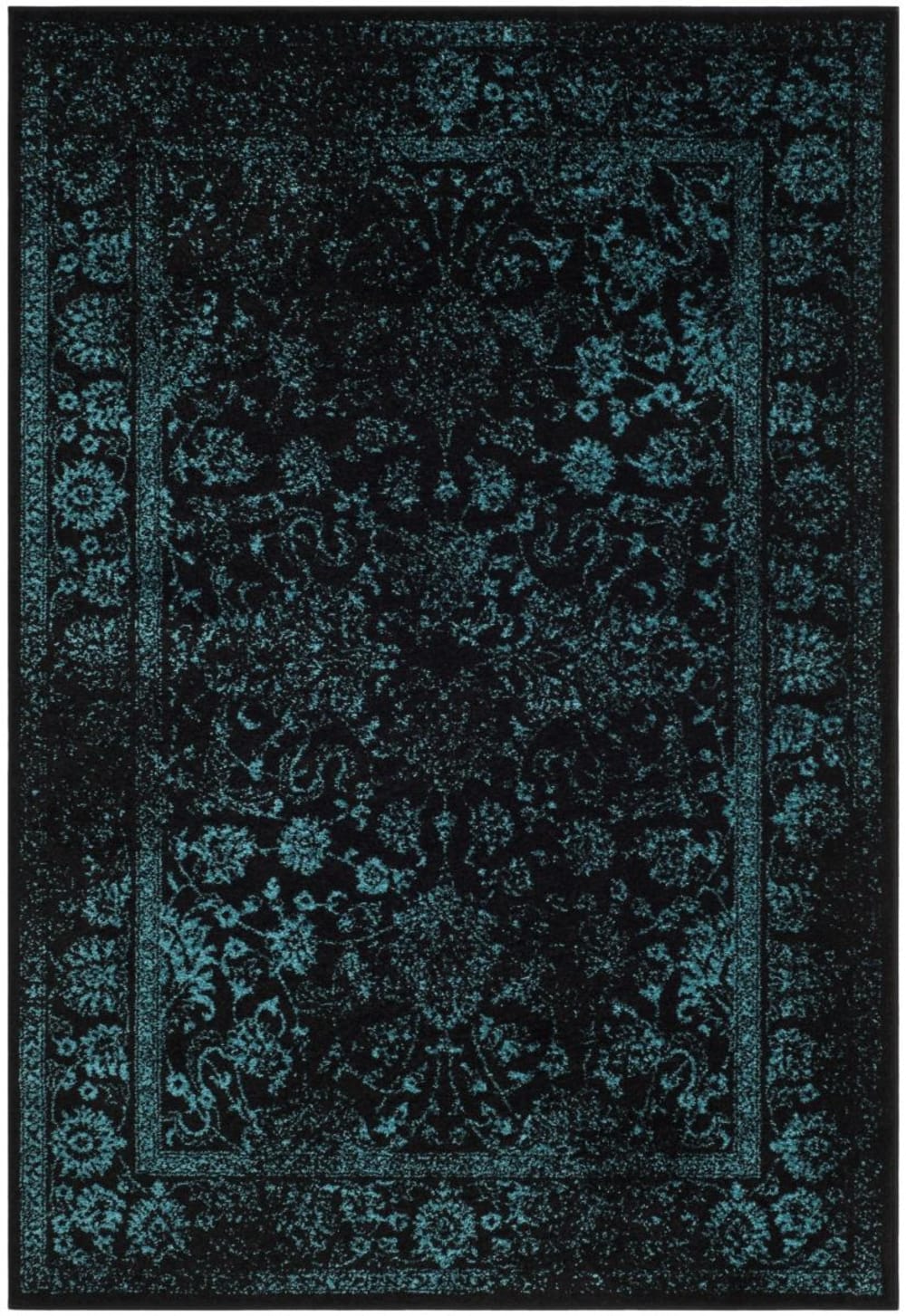 Tapis vintage patiné en polypropylène noir/bleu, 183 x 244 cm