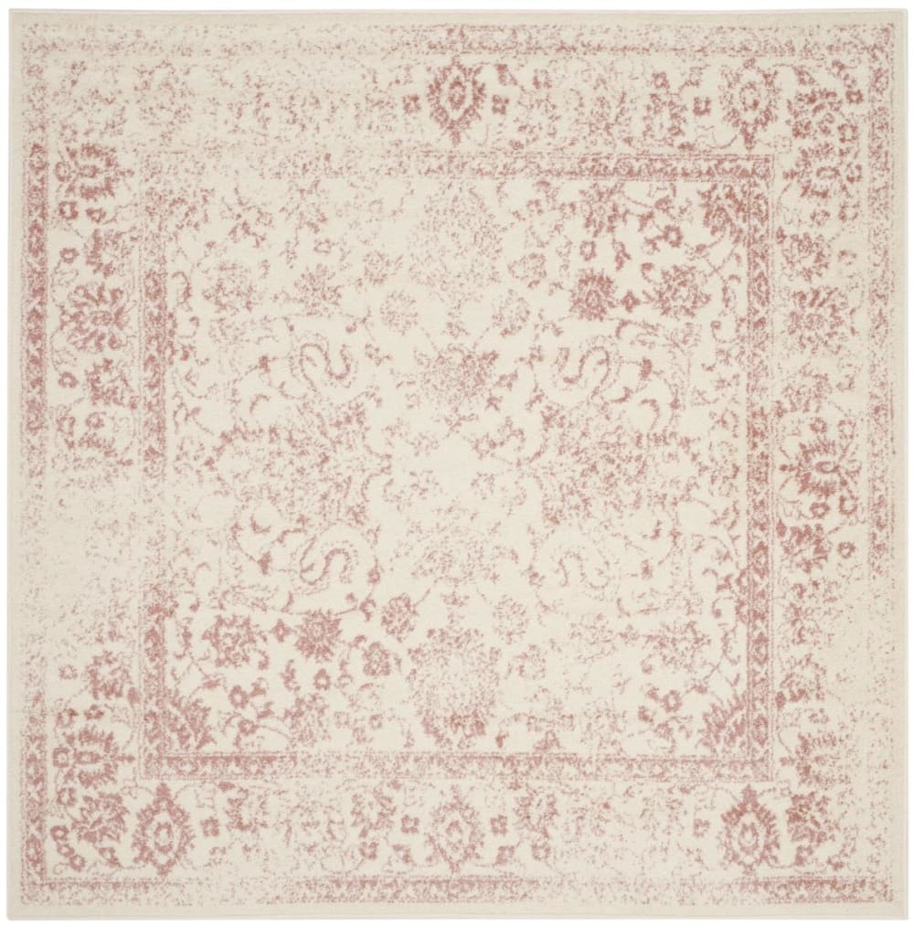 Tapis vintage patiné en polypropylène blanc/rose, 152 x 152 cm