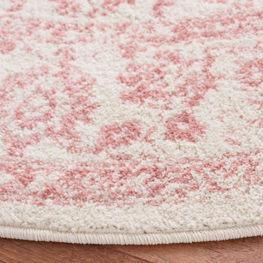 Tapis vintage patiné en polypropylène blanc/rose, 152 x 152 cm — vue 3