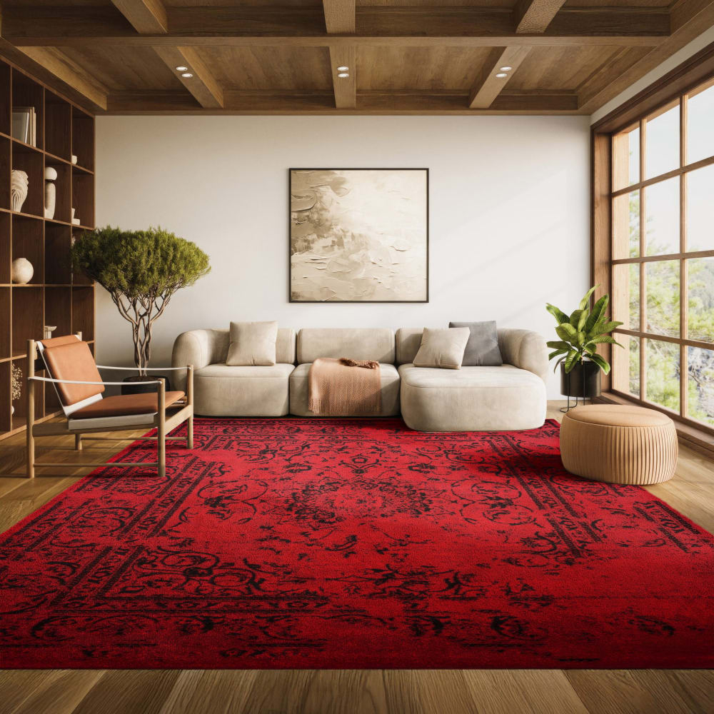 Tapis patiné en polypropylène rouge/noir, 155 x 229 cm — vue 3