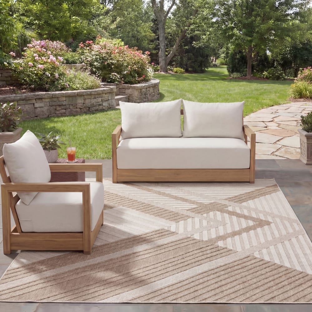 Tapis géométrique en polypropylène beige, 160 x 229 cm — vue 3