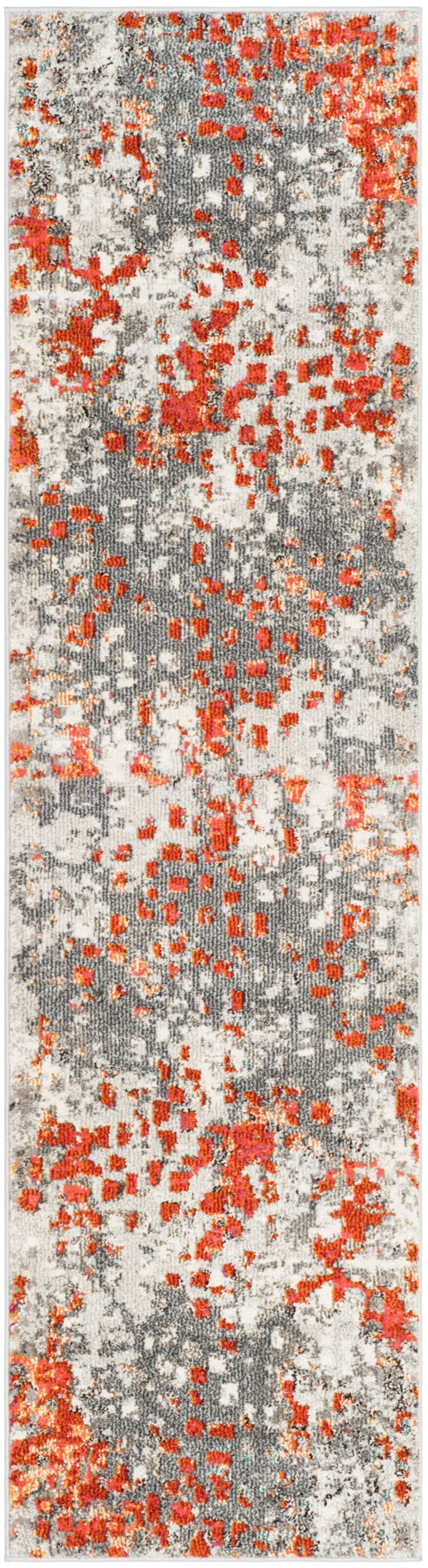 Tapis bohème chic en polypropylène gris/orange, 66 x 183 cm