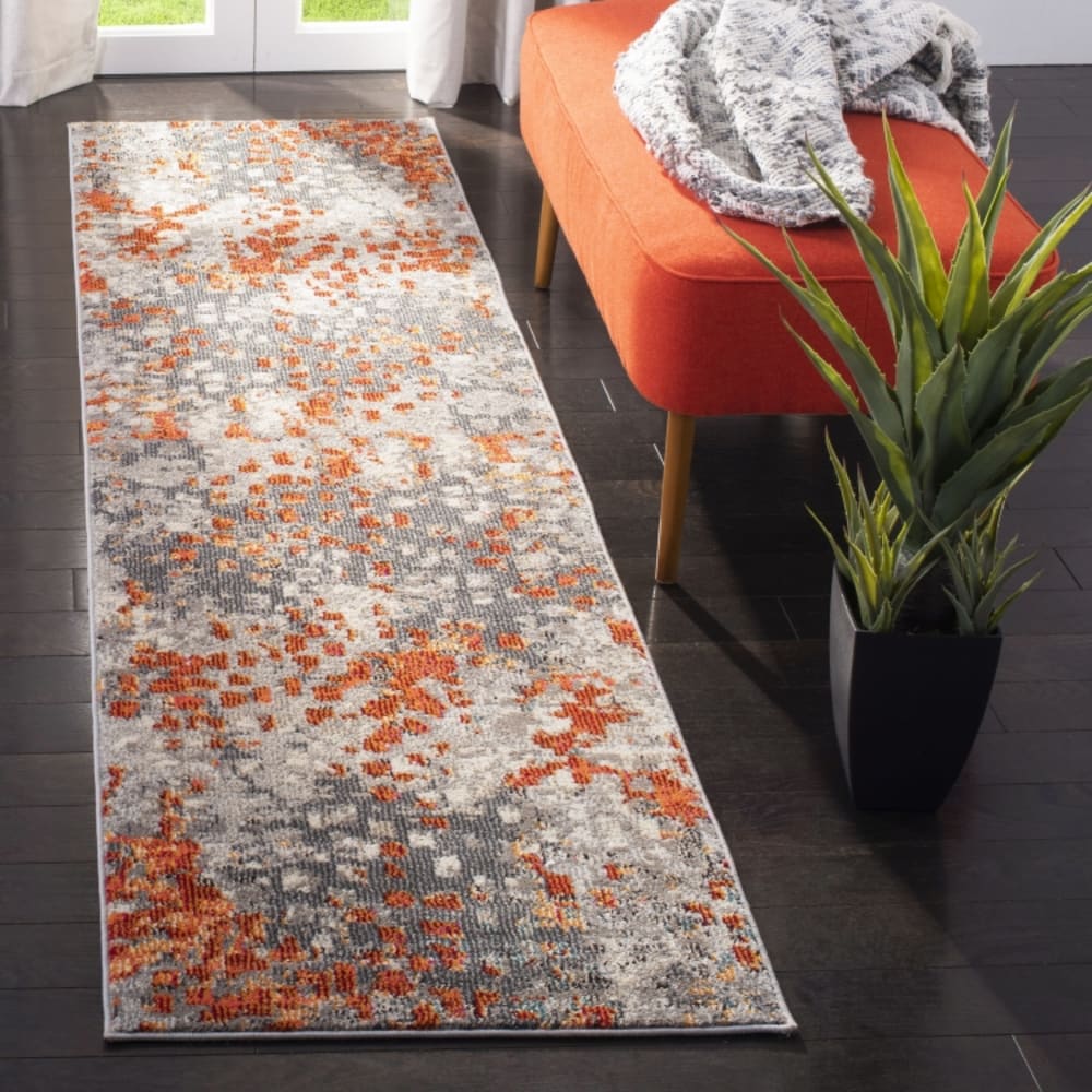 Tapis bohème chic en polypropylène gris/orange, 66 x 183 cm — vue 3