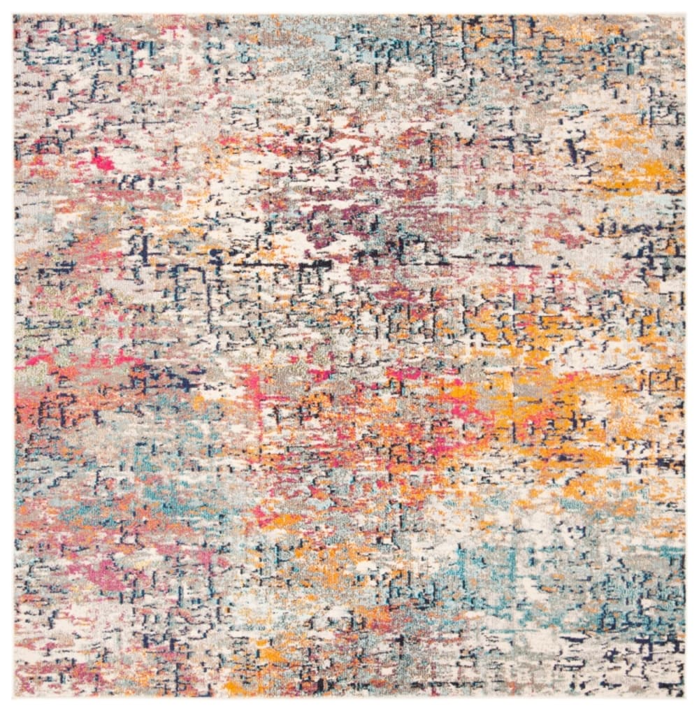 Tapis contemporain en polypropylène gris/rose, 201 x 201 cm