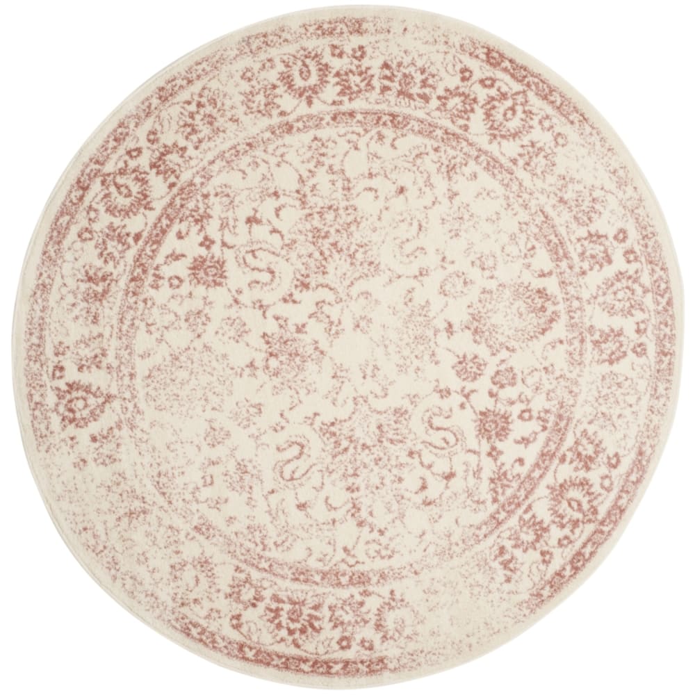 Tapis vintage patiné en polypropylène blanc/rose, 91 cm