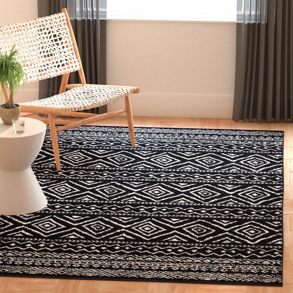 Tapis bohémien en polypropylène noir/blanc, 160 x 229 cm — vue 3