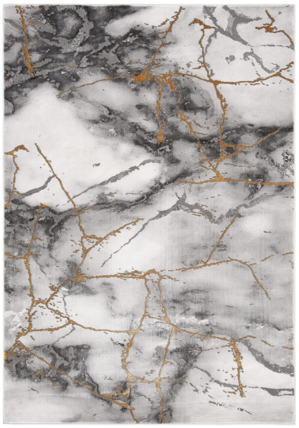 Tapis contemporain en polypropylène gris/or, 201 x 274 cm