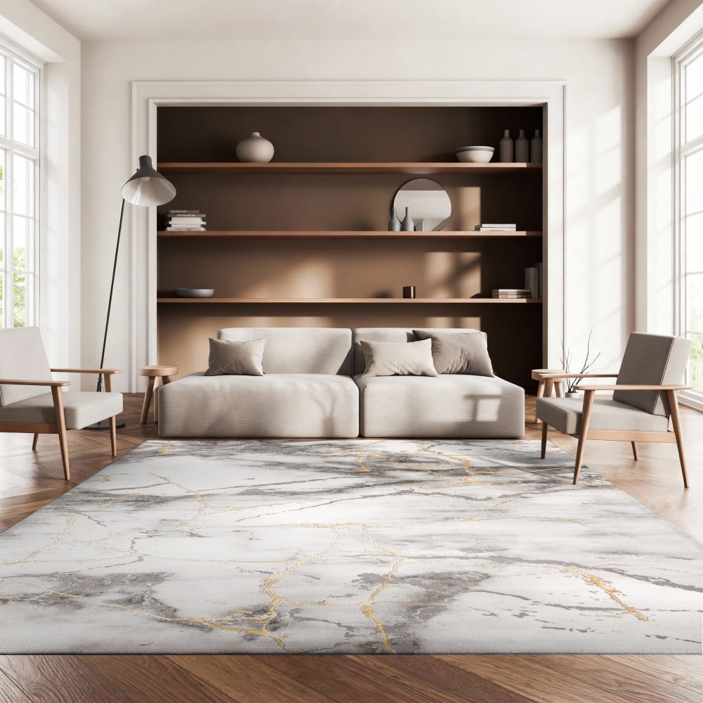 Tapis contemporain en polypropylène gris/or, 201 x 274 cm — vue 3