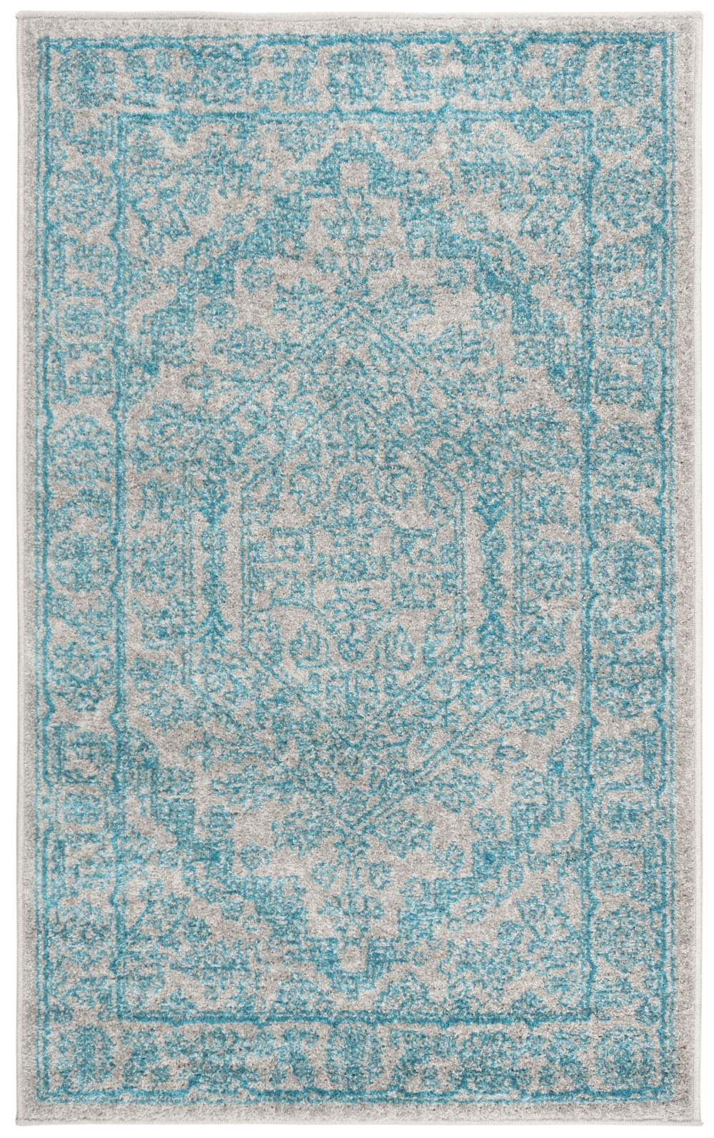 Tapis médaillon en polypropylène gris/bleu, 91 x 152 cm