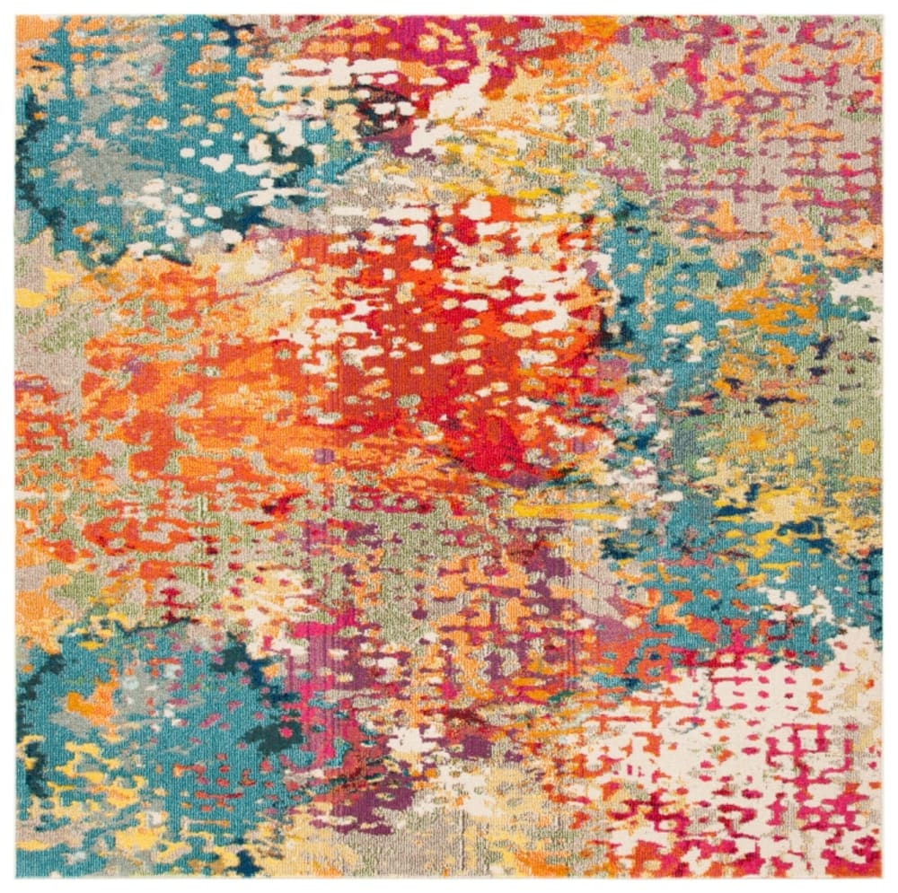 Tapis contemporain en polypropylène blanc/multicolore, 91 x 91 cm