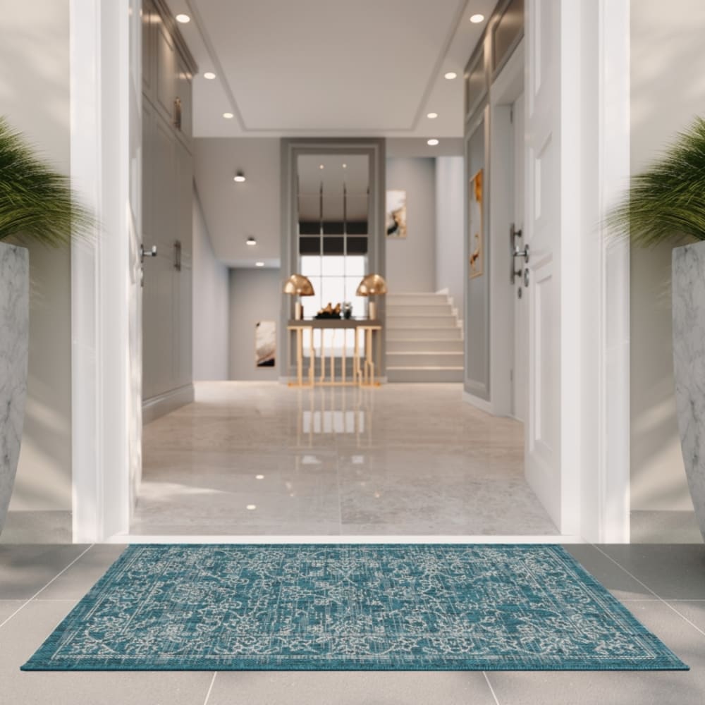 Tapis géométrique en polypropylène bleu, 61 x 109 cm — vue 4