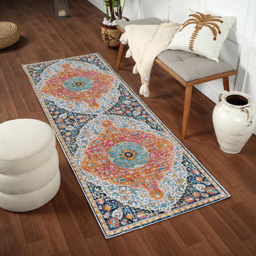 Livabliss Vintage Orientalischer Flurteppich Mehrfarbig/Orange 80x220 style vintage orange Öko-Tex Zertifikat Pvc - Polyvinlychlorid