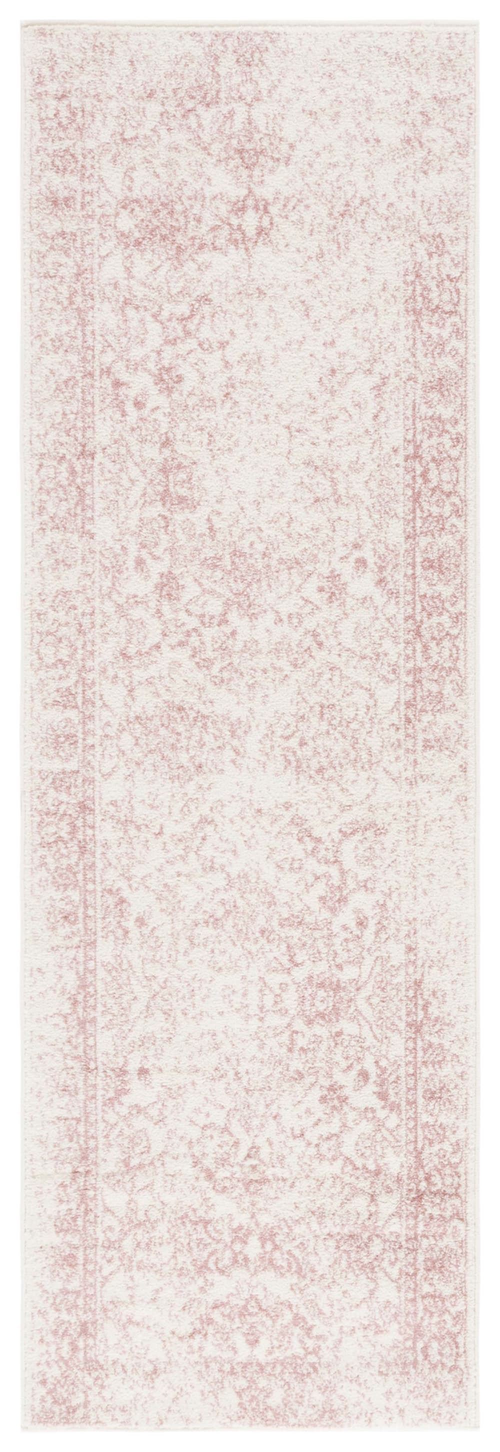 Tapis vintage patiné en polypropylène blanc/rose, 76 x 305 cm